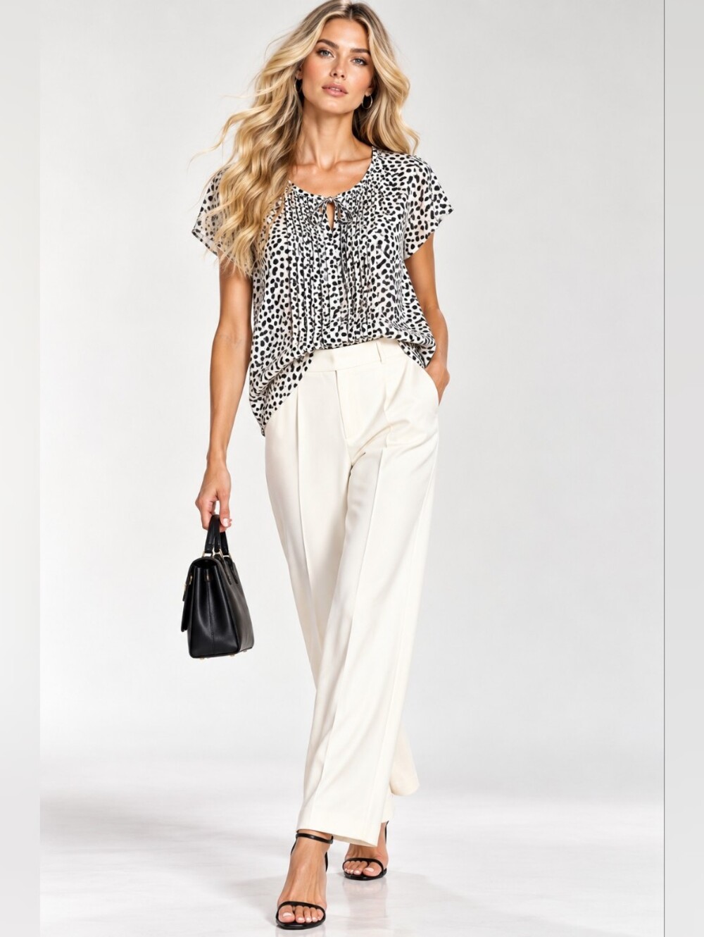 Carolina Belle Montreal Animal Print Pintuck Blouse Top XS